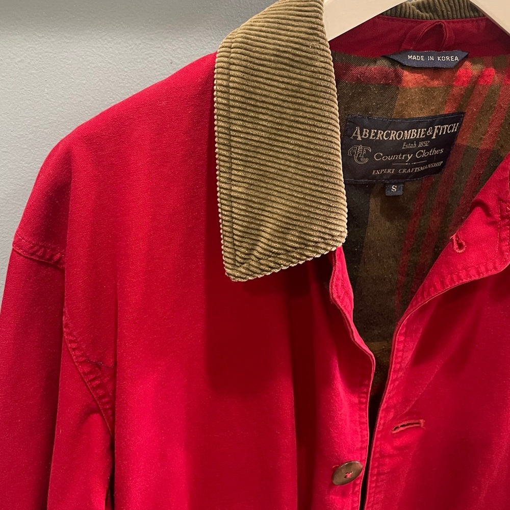 VTG red Abercrombie & Fitch Country Clothes barn chore jacket corduroy collar - Picture 3 of 6